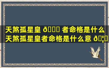 天煞孤星皇 🐋 者命格是什么「天煞孤星皇者命格是什么意 🦁 思」